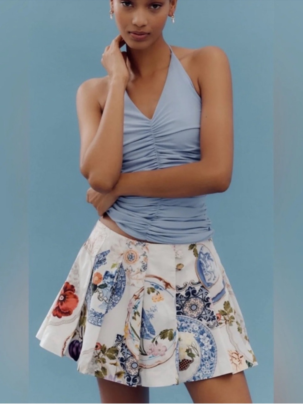 Maeve Anthropologie Kiki Tea Towel Print Pleated Skort Shirt/Shorts 10